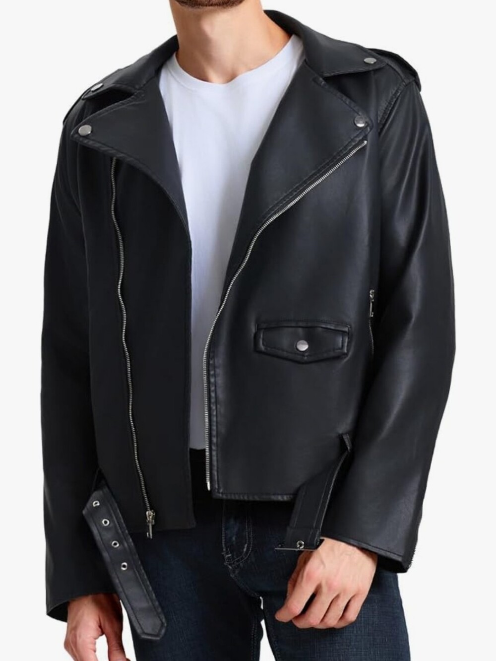 Men's Black Leather Biker Jacket - Classic Moto Style